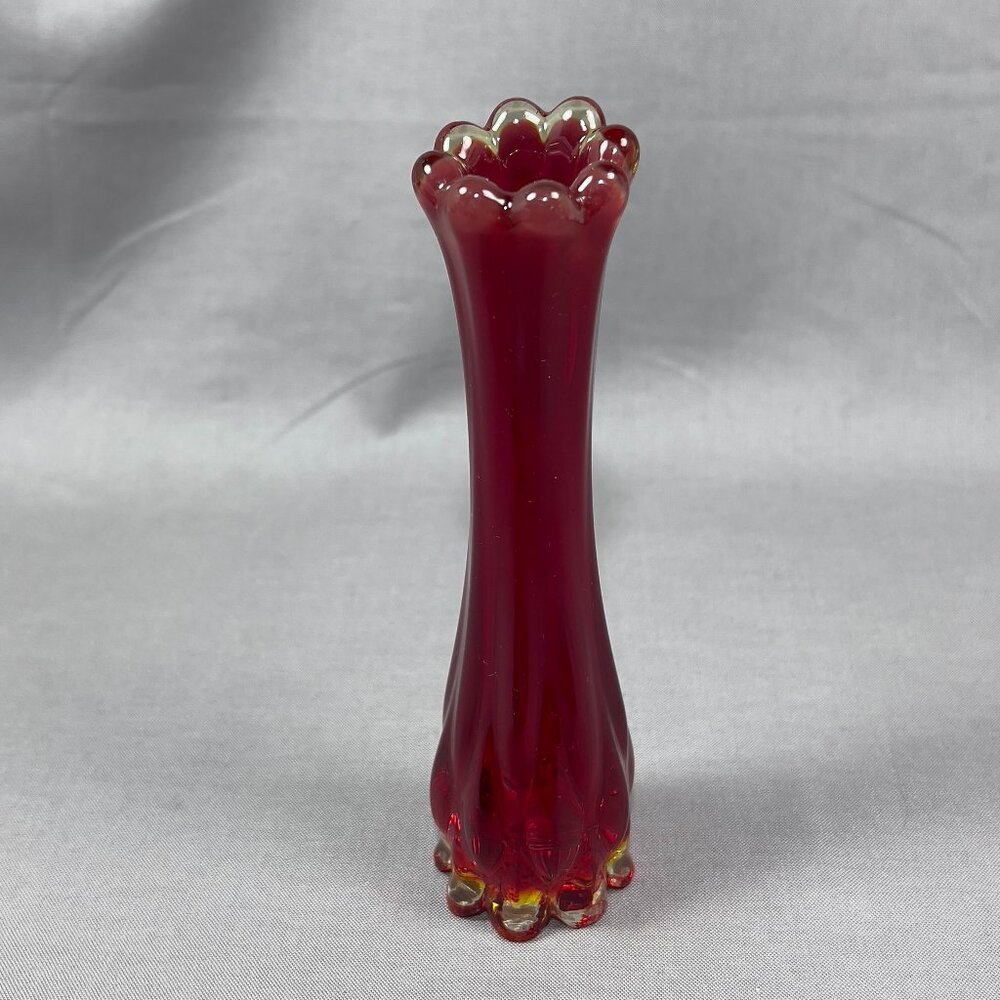 Vtg Fostoria 1229 Ruby Red Heirloom Art Clear Glass Bud 6" Vase 60s Glows - Picture 4 of 16